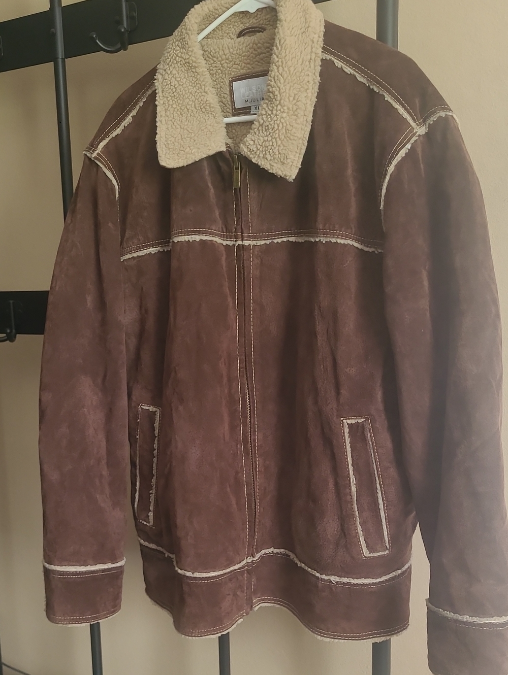 Wilsons Leather Brown Suede Jacket with Cream Shearling Collar